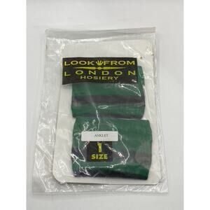 LOOK FROM LONDON HOSIERY Women's Dark Green-Black Striped Ankle Socks SZ OS